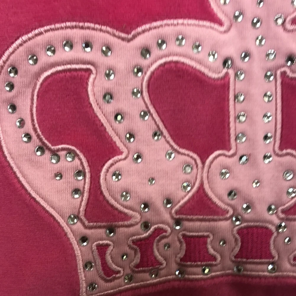 Simply She Pink Embroidered Crown With Crystals Pink Velvet Fleece Hoodie Large